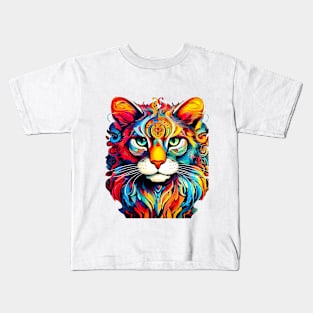 Impressionist Palette: Colorful Cat Kids T-Shirt